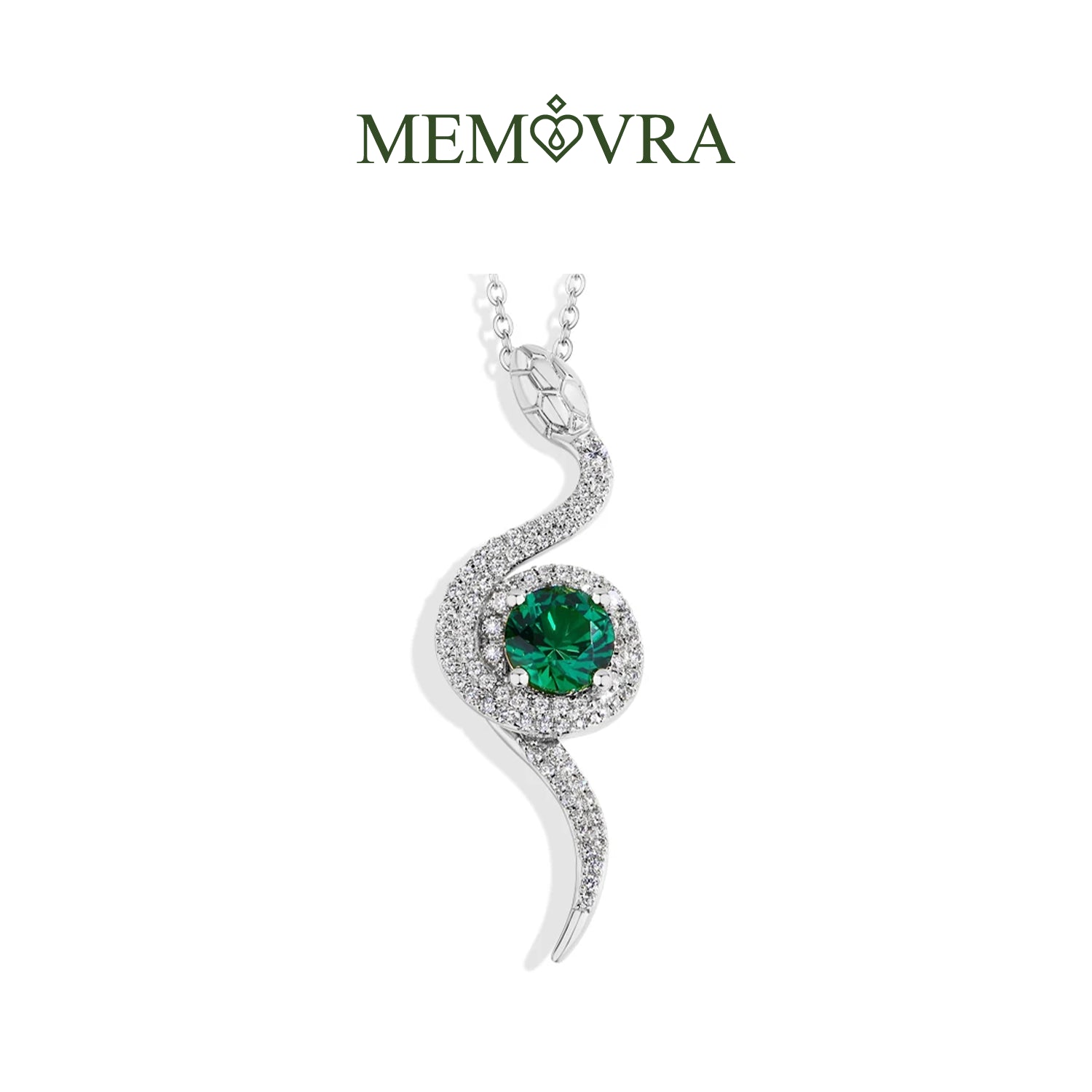 Snake Moissanite & Green Gemstone Pendant Necklace